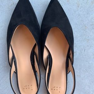Black velvet sling back mules